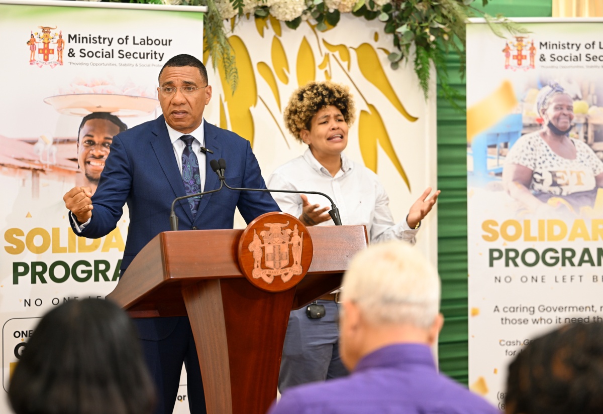 Prime Minister, Dr. the Most Hon. Andrew Holness, delivers the keynote address during Wednesday’s (June 25) launch of the Ministry of Labour and Social Security’s Solidarity Programme at Jamaica House