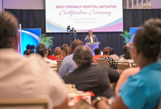 Minister of Health and Wellness, Dr. the Hon. Christopher Tufton, addresses a Baby-Friendly hospital certification ceremony, held today (June 17) at the AC Mariott Hotel in New Kingston.