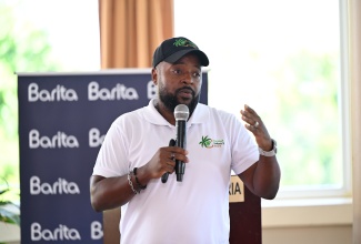 Chief Executive Officer of the Coconut Industry Board (CIB), Shaun Cameron, makes a presentation during a recent town hall at the Casa Maria Hotel in St. Mary.

