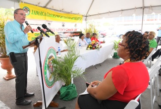 Minister of Science, Energy, Telecommunications and Transport, Hon. Daryl Vaz, addresses the launch of Road Safety Month 2025, at Chambers’ Texaco Service Station, in Kingston, on June 4.