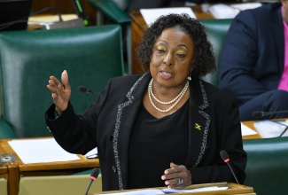 Minister of Culture, Gender, Entertainment and Sport, Hon. Olivia Grange, makes her contribution to the 2025/26 Sectoral Debate in the House of Representatives, on Tuesday (June 24).

