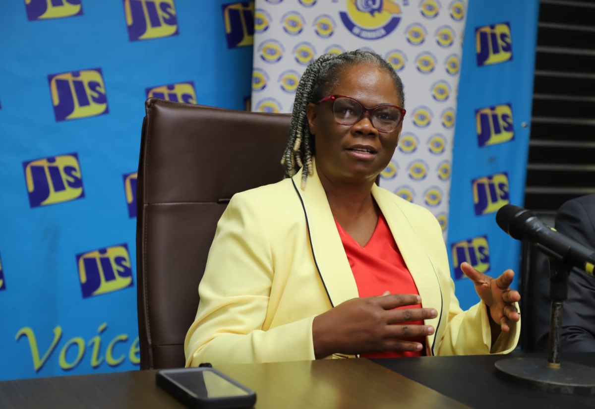 Executive Director of the Council of Community Colleges of Jamaica (CCCJ), Donna Powell Wilson, addresses a JIS Think Tank, today (June 18).