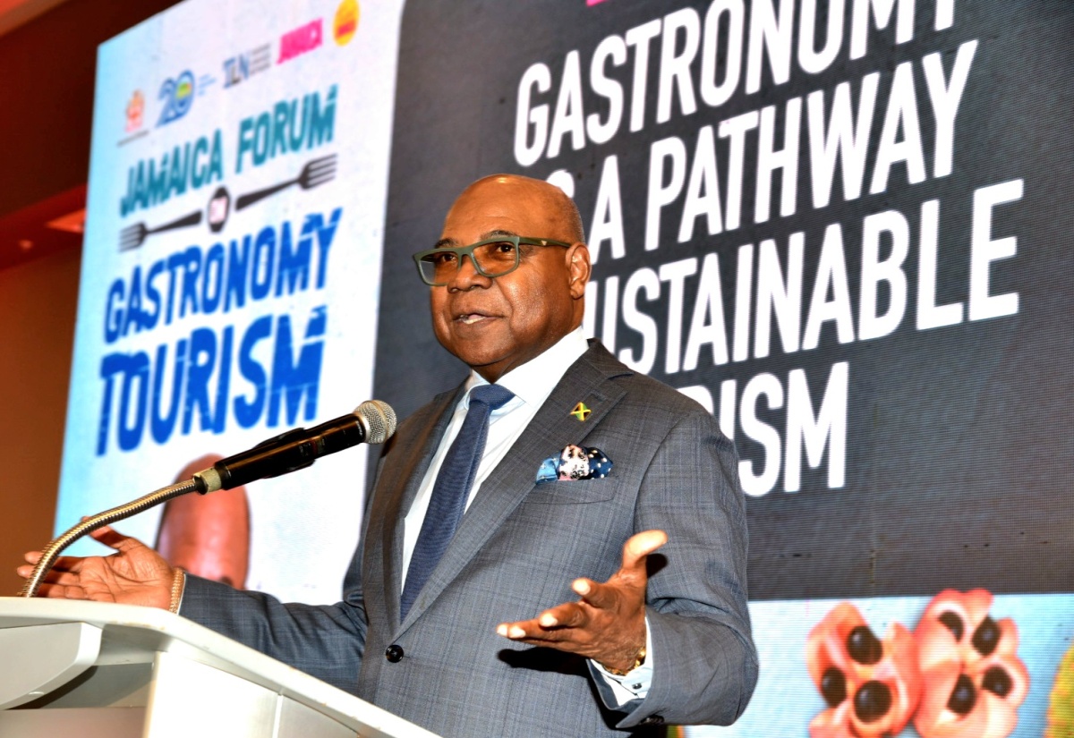 Tourism Minister, Hon. Edmund Bartlett, delivers the main address during the inaugural Jamaica Forum on Gastronomy Tourism at the AC Hotel by Marriott Kingston on Wednesday (June 18).


