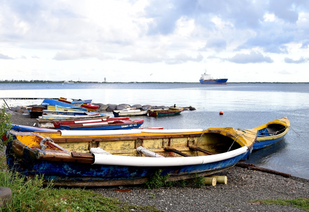 Fishing vessels on a beach on Jamaica’s southern coast.