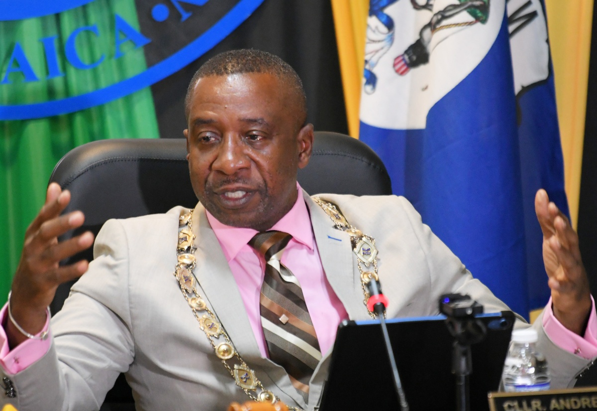 Mayor of Kingston, Councillor Andrew Swaby, addresses Tuesday’s (June 10) sitting of the Kingston and St. Andrew Municipal Corporation’s monthly meeting. The sitting was held at the Corporation’s offices in downtown Kingston.