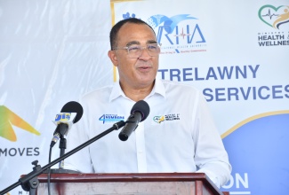 Minister of Health and Wellness, Dr. the Hon. Christopher Tufton, addresses a press briefing during a visit to the Falmouth Health Centre in Trelawny recently. 