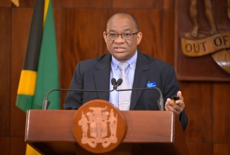National Water Commission (NWC) Acting President, Garth Jackson, addresses a Special Press Briefing on Wednesday (July 16) at Jamaica House.