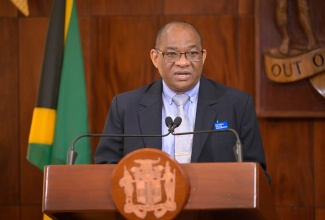 National Water Commission (NWC) Acting President, Garth Jackson, speaks at a special press briefing on Wednesday (July 16), at Jamaica House.

