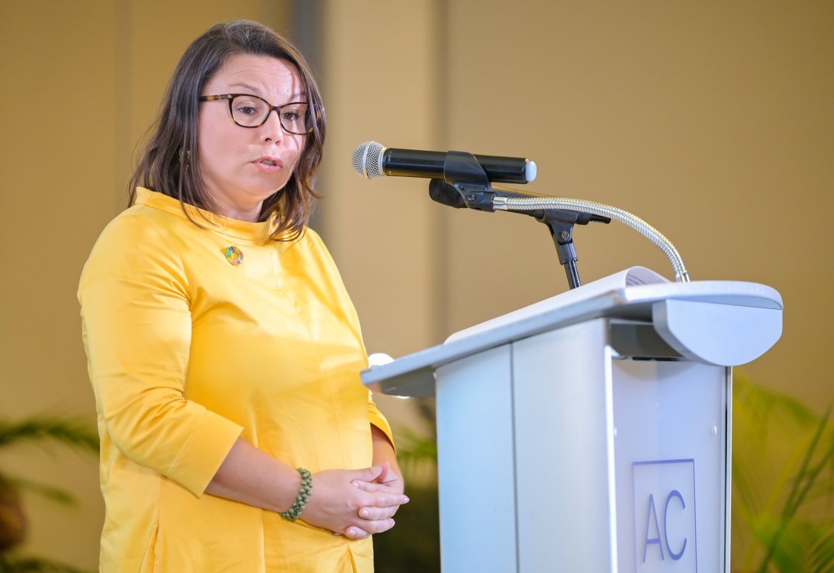 United Nations Population Fund (UNFPA) Caribbean Deputy Director and Officer-in-Charge, Jenny Karlsen, addresses the launch of the National Population and Sustainable Development Policy (NPSDP), held on World Population Day, Friday (July 11), at AC Hotel by Marriott, in Kingston.