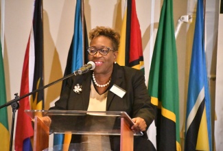 Director of Public Prosecutions (DPP), Paula Llewellyn, addresses the opening ceremony of the Caribbean Trafficking in Persons (CariTIP) Forum at the Dreams Rose Hall Resort and Spa in Montego Bay, St. James, on Wednesday (July 29).