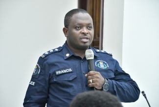 Officer in Charge of Operations for Westmoreland, Deputy Superintendent of Police (DSP) Kevin Francis, gives remarks during the monthly meeting of the Westmoreland Municipal Corporation, in Savanna-la-Mar, on Thursday (July 10). 

