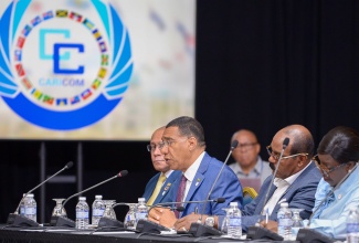 Caribbean Community (CARICOM) Chairman, Prime Minister, Dr. the Most Hon. Andrew Holness (second left), leads discussions during the Regional Judicial Dialogue at the Montego Bay Convention Centre in St. James on Sunday (July 6), ahead of the opening ceremony for the 49th Regular Meeting of the CARICOM Heads of Government. The Heads of Government addressed critical issues including transnational crime, the rule of law, and judicial cooperation. The talks formed part of efforts to strengthen regional justice systems and reinforce the Caribbean’s collective response to security and governance challenges.
