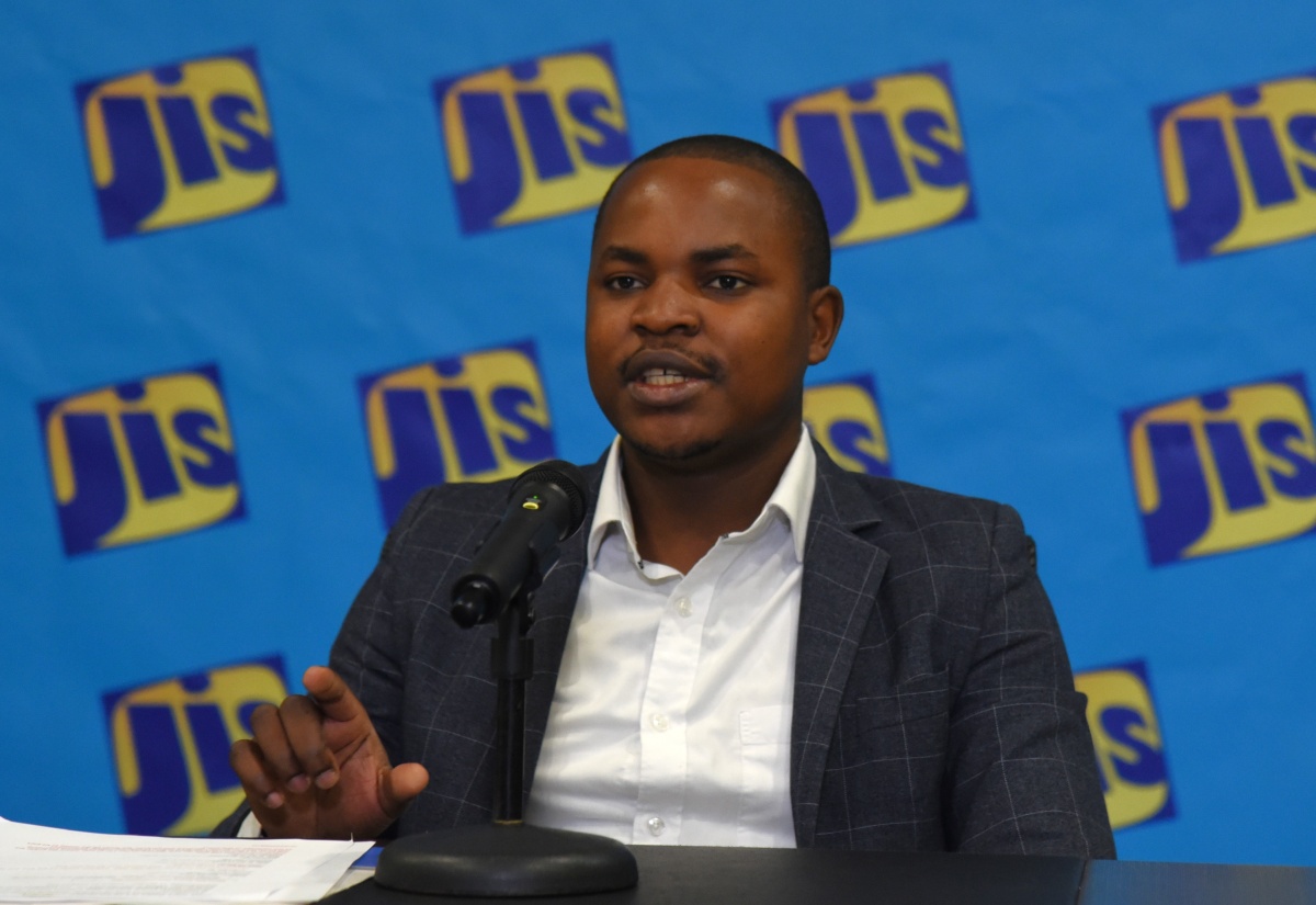 Logos Hope Project Coordinator, Briba Sumaila, addresses a recent Jamaica Information Service (JIS) ‘Think Tank’ at the agency's Television Department in Kingston.