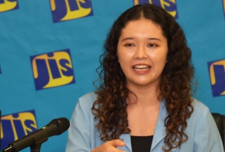 Project Coordinator, Logos Hope, Ema Smithdorff, shares details about the visit of the Logos Hope, during a Jamaica Information Service (JIS) Think Tank at the agency