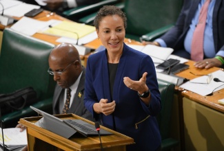 Minister of Foreign Affairs and Foreign Trade, Senator the Hon. Kamina Johnson Smith, addresses the Senate’s recent sitting at Gordon House.

