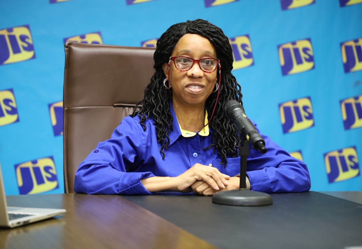 Chief Corporate Communications Officer at Tax Administration Jamaica, Meris Haughton, speaks at a JIS Think Tank on July 18 about the rollout of the new electronic Motor Vehicle Registration and Fitness Certificates on July 21.  