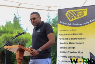 
Minister without Portfolio in the Ministry of Economic Growth and Job Creation, Hon. Robert Morgan, addresses the ground-breaking ceremony of the John Reid to Battersea roadway in St. Ann on July 10.