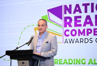 Chairman of the Jamaica Library Board, Paul Lalor, addresses the Jamaica Library Service (JLS) 2025 National Reading Competition Awards Ceremony, held at The Jamaica Pegasus hotel in New Kingston, on Thursday (August 28).