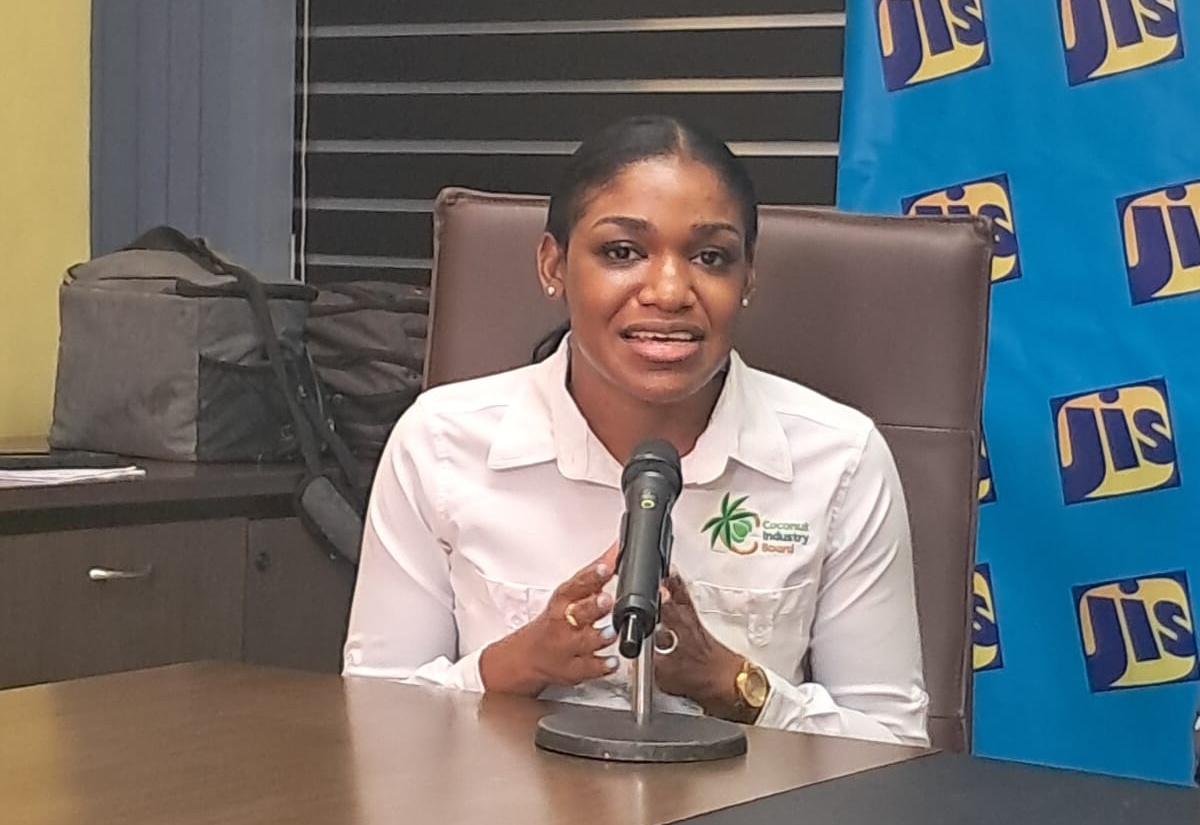 Botanist and Plant Breeder, Coconut Industry Board (CIB), Chantelle Campbell-McTaggart, speaks during a recent Jamaica Information Service (JIS) ‘Think Tank’ at the agency’s Television Department in Kingston. 