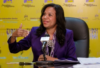 Senior General Manager, Customer Relations, at the National Housing Trust (NHT), Dr. Lanie-Marie Oakley Williams, makes a point while speaking at a Jamaica Information Service ‘Think Thank’. 