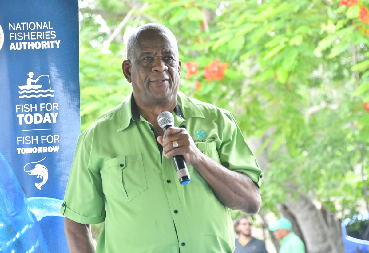 Minister of State in the Ministry of Agriculture, Fisheries and Mining, Hon. Franklin Witter, gives remarks during the handover ceremony for fishing boats and engines, held at the National Fisheries Authority (NFA), Black River office in St. Elizabeth, recently.