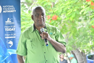 Minister of State in the Ministry of Agriculture, Fisheries and Mining, Hon. Franklin Witter, gives remarks during the handover ceremony for fishing boats and engines, held at the National Fisheries Authority (NFA), Black River office in St. Elizabeth, recently. 