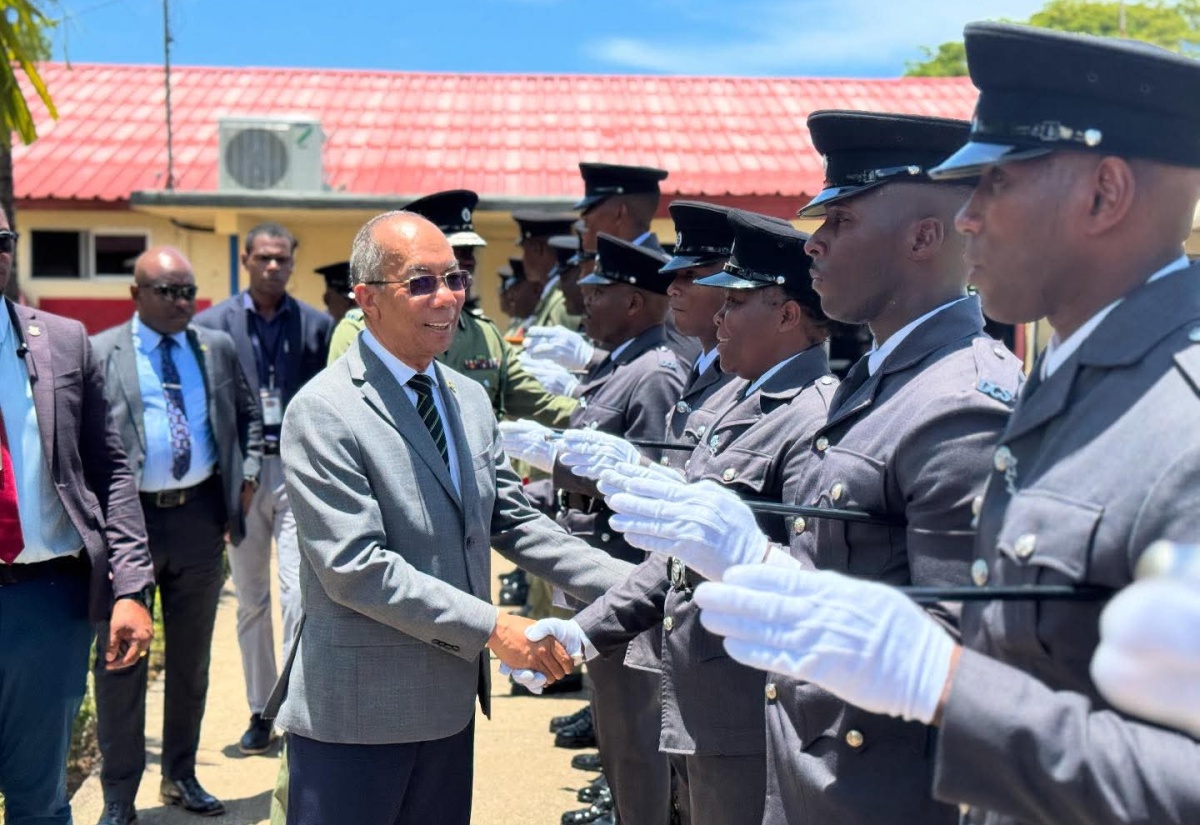 Deputy Prime Minister and Minister of National Security, Hon. Dr. Horace Chang, greets graduates of the Department of Correctional Services’ 86th Intake during the Passing Out Parade held on August 15 at the Carl Rattray Staff College in Runaway Bay, St. Ann.


