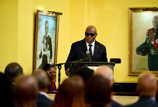 Chief Justice, Hon. Bryan Sykes, delivers remarks during Monday’s (September 1) swearing-in ceremony at King’s House, where five members of the judiciary were appointed to permanent posts and another five to higher office for the Circuit Courts’ Michaelmas Term.

