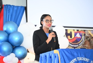 State Minister in the Ministry of Education, Skills, Youth and Information, Hon. Rhoda Crawford, addresses the Grand Gala for Sam Sharpe Teachers