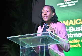 Jamaica Social Investment Fund (JSIF) Project Manager, Daintyann Barrett Smith, delivers remarks during the welcome reception of the inaugural Jamaica Agri-Business Investment Forum (JAIF), which was held on Wednesday (September 17) at the Montego Bay Convention Centre in St. James. 

