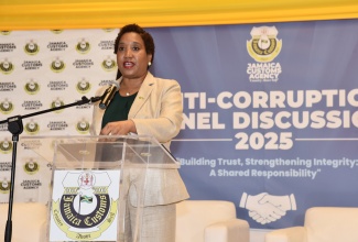 Commissioner of Customs and Chief Executive Officer of Jamaica Customs Agency (JCA), Mrs. Velma Ricketts Walker, addresses the JCA’s Anti-Corruption and Integrity Panel Discussion at the AC Marriott Hotel, on September 18.

