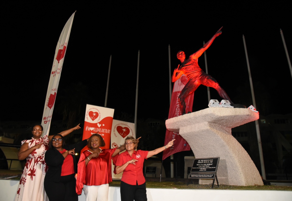 Usain Bolt Statue Illuminated To Mark Launch Of World Heart Week 2025 In Jamaica