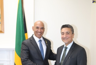 Jamaica’s Ambassador to the United States and Permanent Representative to the Organization of American States (OAS), His Excellency Major General (ret’d) Antony Anderson (left), welcomes Paraguay’s Permanent Representative to the OAS, Ambassador Raúl Florentín, who paid a courtesy call at the Embassy of Jamaica in Washington DC on Thursday (September 4). Jamaica and Paraguay have enjoyed cordial bilateral relations for more than 33 years, following the formal establishment of diplomatic ties in November 1992.
