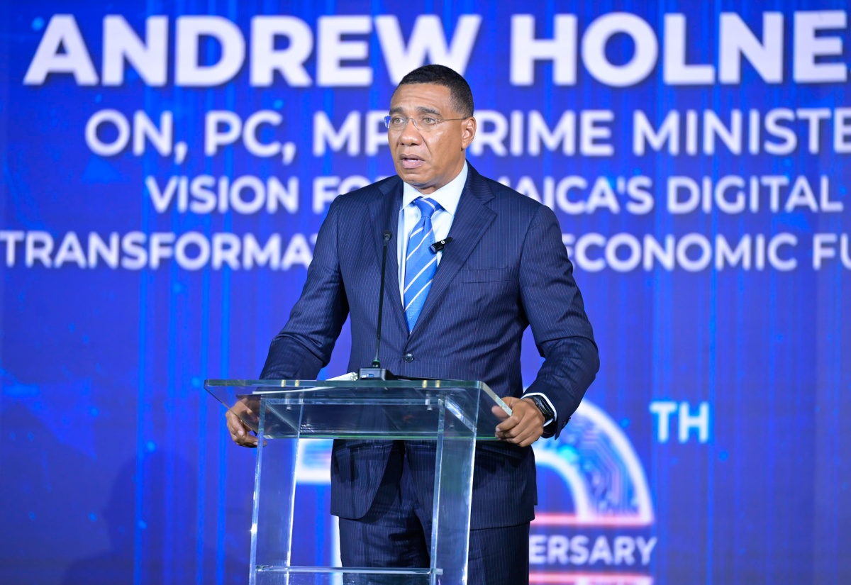 Prime Minister, Dr. the Most Hon. Andrew Holness, delivers the keynote address at the Amber Group’s 10th anniversary celebration & artificial intelligence (AI) robotics showcase,  at the AC Hotel in Kingston, on Tuesday (October 14).

