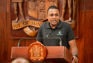 Minister without Portfolio in the Ministry of Economic Growth and Infrastructure Development, with responsibility for Works, Hon. Robert Morgan, addressing Wednesday