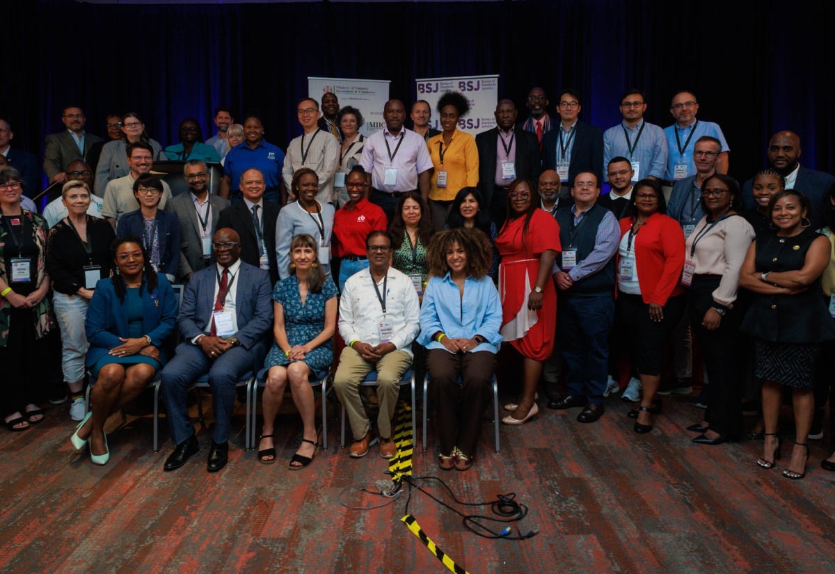 Executive Director of the Bureau of Standards Jamaica (BSJ), Dr. Velton Gooden (seated front row, second left), shares in a group photo with delegates at the International Organization for Standardization (ISO) Technical Committee 323 (Circular Economy) meetings, following the opening session at the Dreams Rose Hall Resort and Spa in Montego Bay, St. James, from October 13 to 17. The event brought together representatives from more than 30 countries to advance global standards promoting sustainability and resource efficiency.

