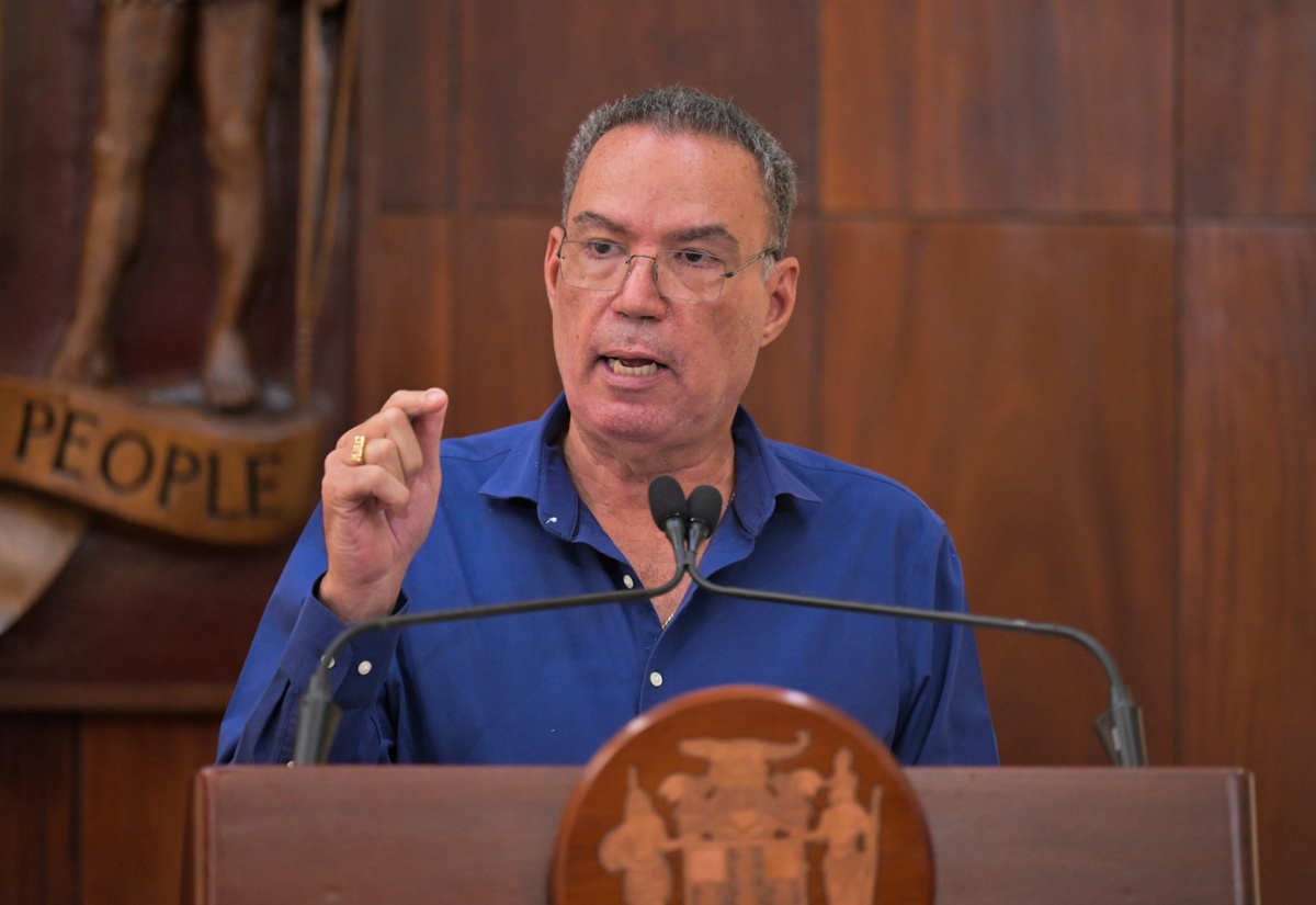 Minister of Energy, Telecommunications and Transportation, Hon. Daryl Vaz, gives an update on the island’s telecoms services, at a special briefing on preparedness for Tropical Storm Melissa, at Jamaica House in Kingston on Thursday (October 23).


