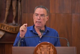 Minister of Energy, Telecommunications and Transportation, Hon. Daryl Vaz, gives an update on the island’s telecoms services, at a special briefing on preparedness for Tropical Storm Melissa, at Jamaica House in Kingston on Thursday (October 23).

