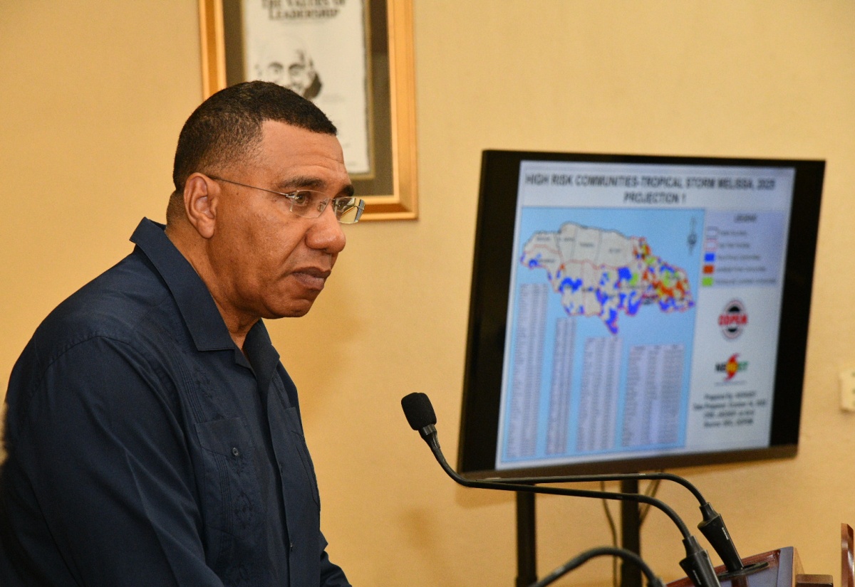 Prime Minister, Dr. the Most Hon. Andrew Holness, addressing a special press briefing at Jamaica House on Saturday (Oct. 25).