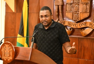 Minister without Portfolio in the Ministry of Economic Growth and Infrastructure Development with Responsibility for Works, Hon. Robert Morgan, provides an update on post-Hurricane Melissa recovery efforts during a press conference at Jamaica House on Wednesday (October 30).