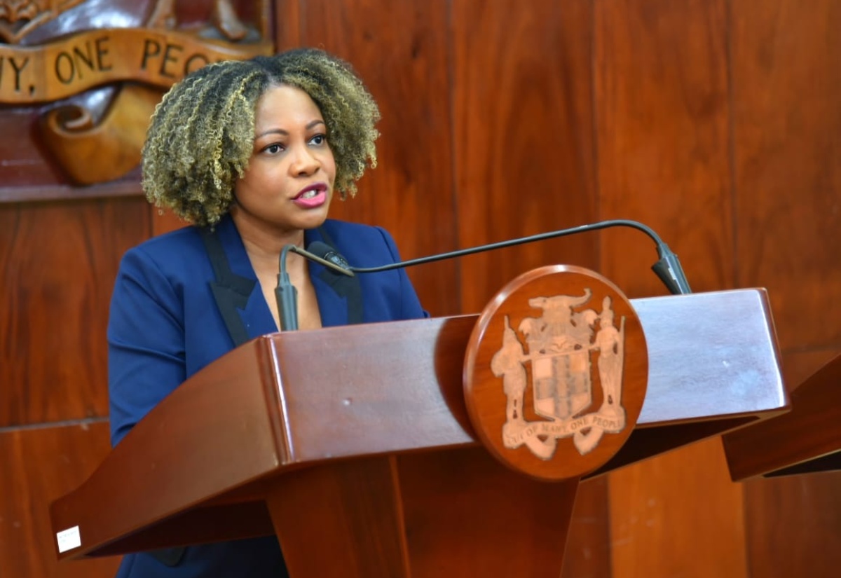 Minister of Education, Skills, Youth and Information, Senator Dr. the Hon. Dana Morris Dixon, addresses Friday’s (October .31) press briefing at the Office of the Prime Minister in Kingston.