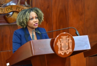 Minister of Education, Skills, Youth and Information, Senator Dr. the Hon. Dana Morris Dixon, addresses Friday’s (October .31) press briefing at the Office of the Prime Minister in Kingston.