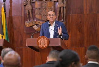 Minister of Health and Wellness, Dr. the Hon. Christopher Tufton, addresses a press briefing on preparations for Tropical Storm Melissa, at the Office of the Prime Minister on Thursday (October 23).