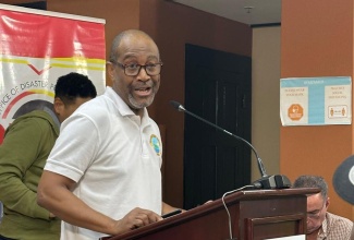 Principal Director, Meteorological Services Branch in the Ministry of Water, Environment and Climate Change,  Evan Thompson, speaks at a Press Briefing at the National Emergency Operations Centre (NEOC), located at the Office of Disaster Preparedness and Emergency Management (ODPEM) Headquarters on Haining Road in Kingston, on October 27.


