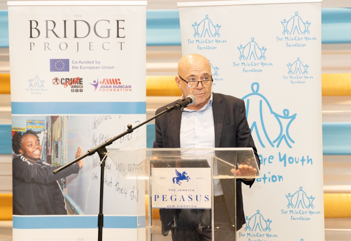 Head of Cooperation for the European Union Delegation to Jamaica, Aniceto Rodriguez Ruiz, speaks at the BRIDGE Project’s  graduation and closing out ceremony, held recently at the Jamaica Pegasus Hotel, in New Kingston.

