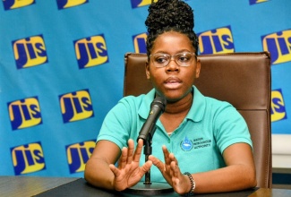 Geographic Information System (GIS) Technician at the Water Resources Authority (WRA), Kimoy-Marie Douglas, speaks at a Jamaica Information Service (JIS) Think Tank, on October 8.