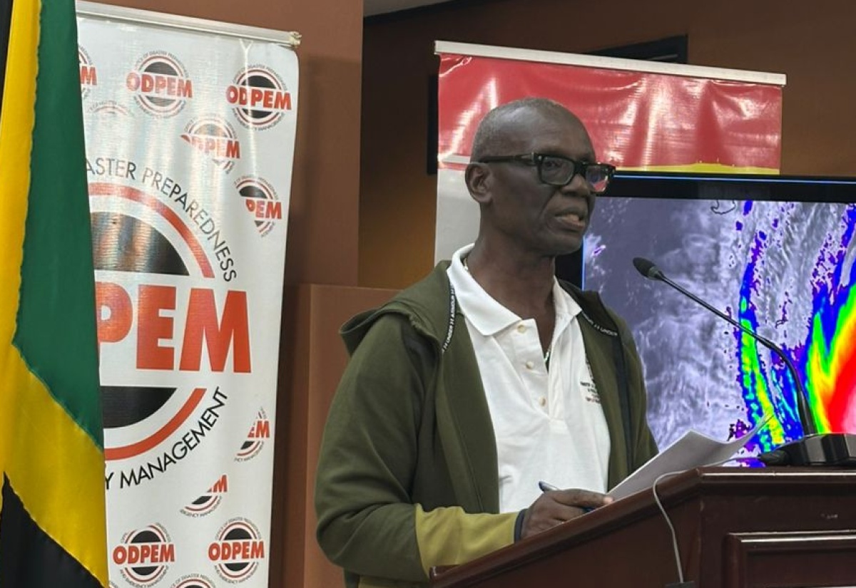 Minister of Local Government and Community Development, Hon. Desmond McKenzie speaking during at a press briefing at the National Emergency Operations Centre (NEOC), located at the Office of Disaster Preparedness and Emergency Management (ODPEM) in Kingston, on October 28.
