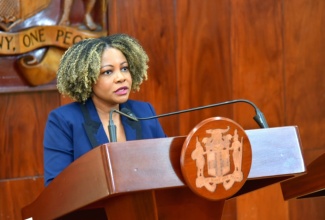 Minister of Education, Skills, Youth and Information, Senator Dr. the Hon. Dana Morris Dixon, addresses Friday’s (October 31) Special Post-Hurricane Melissa Press Briefing at Jamaica House.