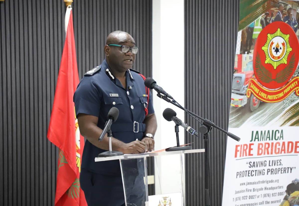 Deputy Commissioner in charge of Fire Safety, Prevention and Investigation, Jamaica Fire Brigade, Kevin Haughton, outlines activities for Fire and Life Safety Awareness Week, slated for October 26 to November 1, during the media launch, held at the Ministry of Local Government and Community Development, in Kingston, on October 22.