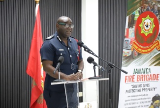 Deputy Commissioner in charge of Fire Safety, Prevention and Investigation, Jamaica Fire Brigade, Kevin Haughton, outlines activities for Fire and Life Safety Awareness Week, slated for October 26 to November 1, during the media launch, held at the Ministry of Local Government and Community Development, in Kingston, on October 22.